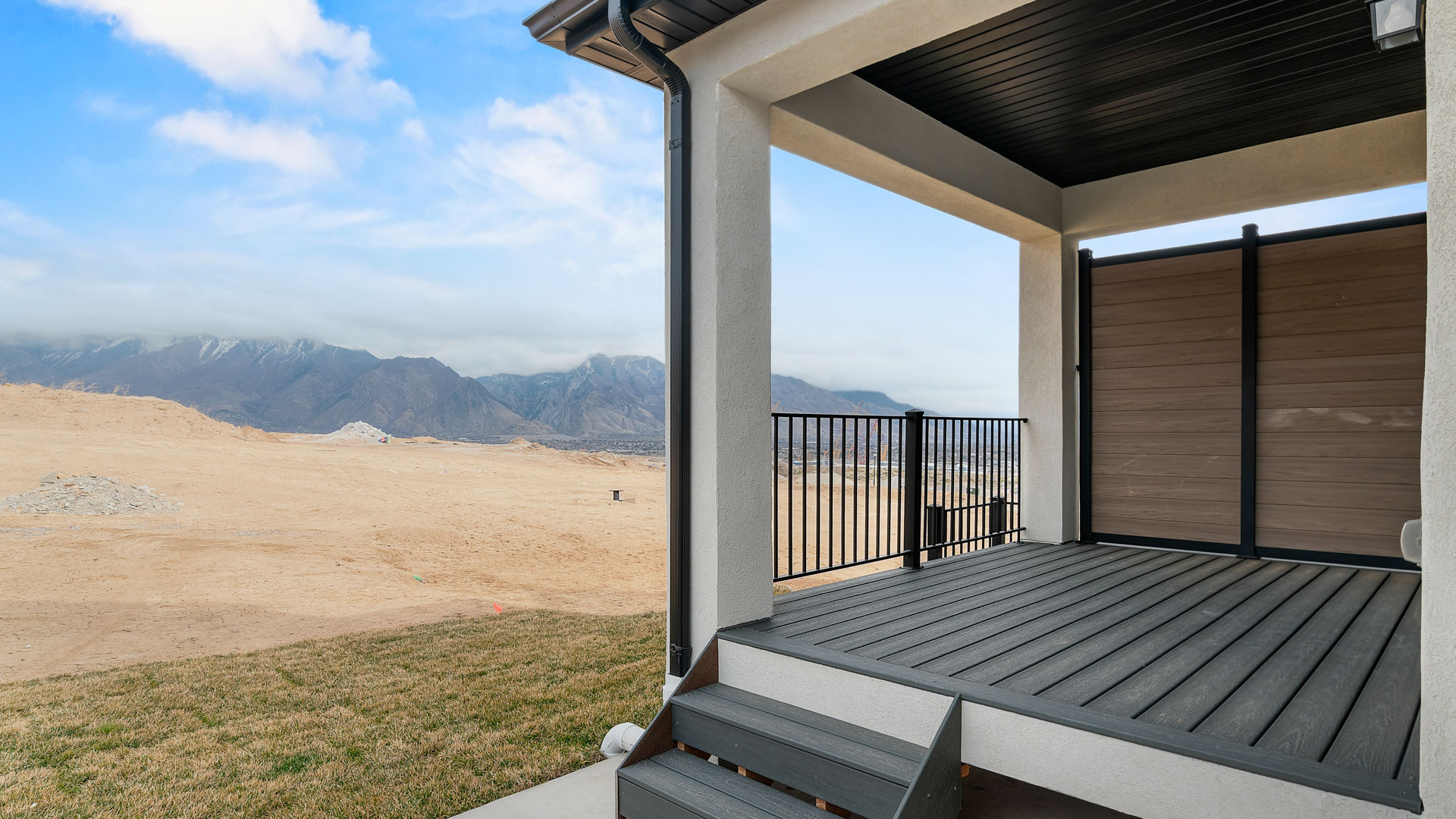 Outside back covered balcony.