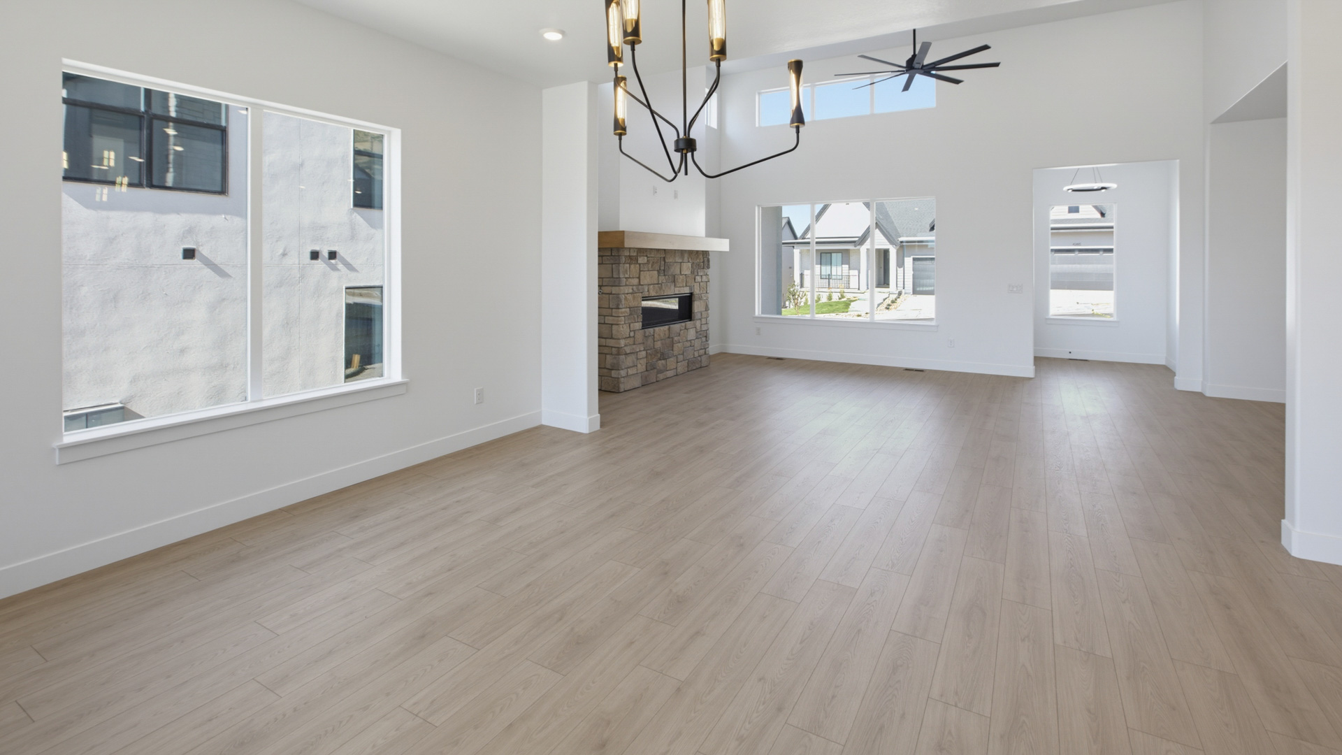 Family room, dining, and kitchen space.
