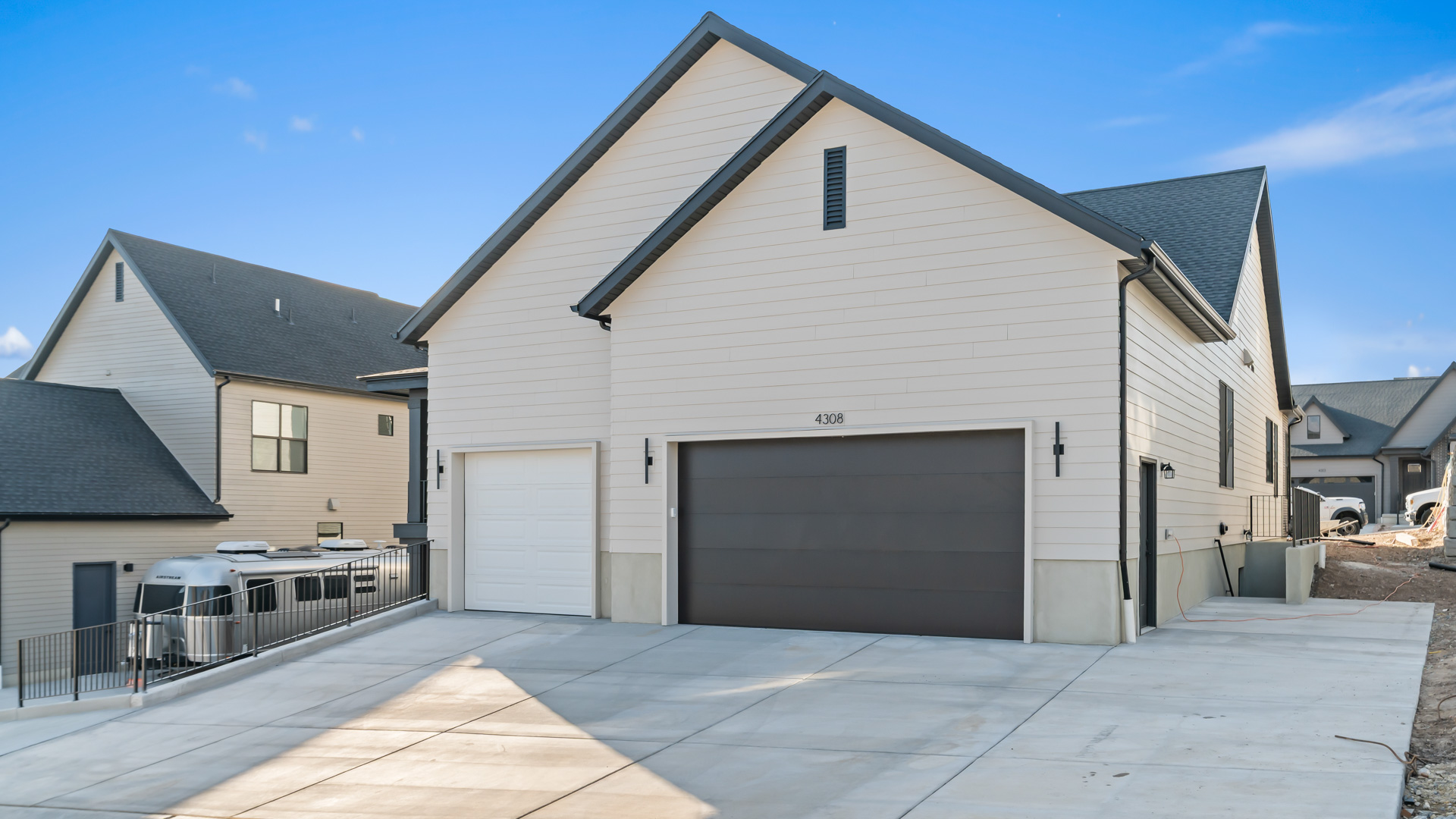 Back of home with garage.