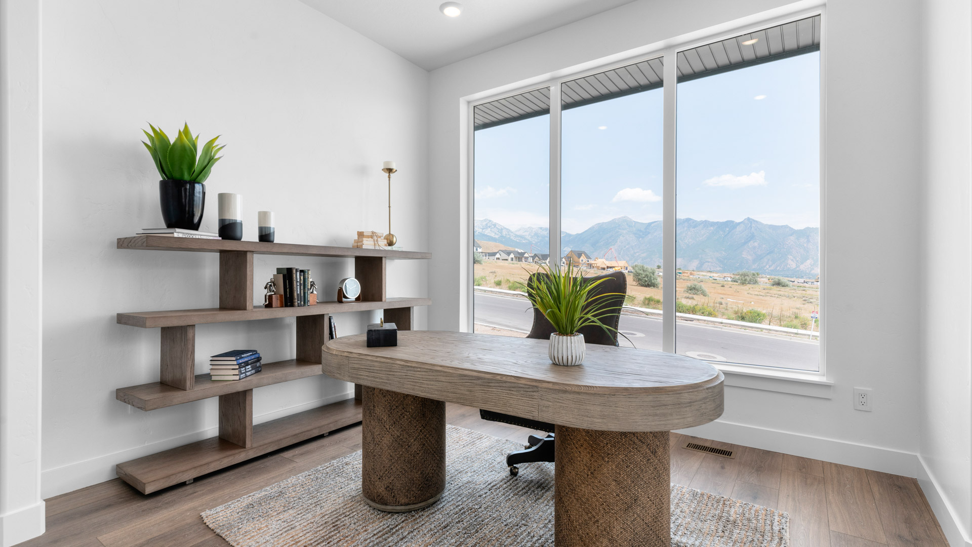 Office space with large windows.