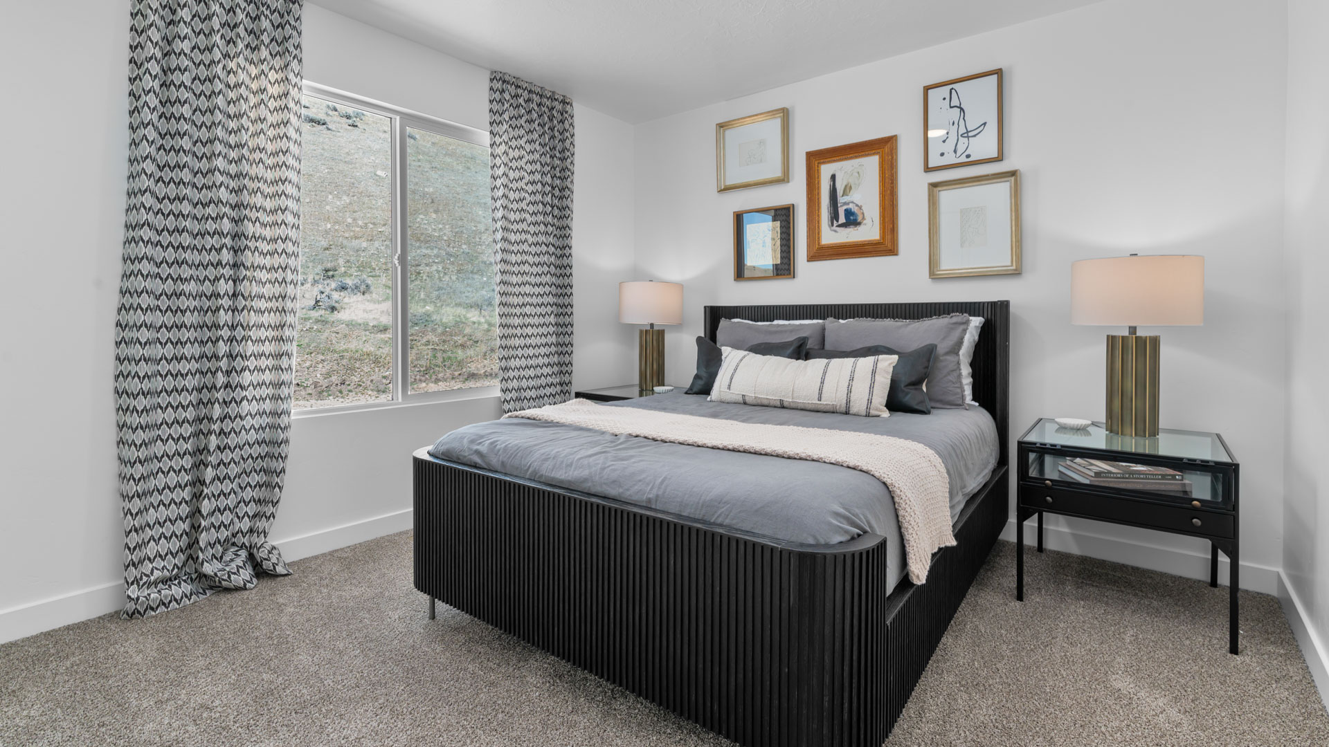 Bedroom with large window.