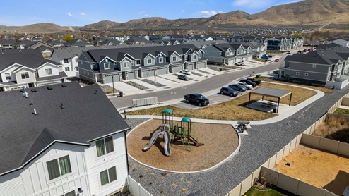Tot lot or playground at the Eagle Point Townhomes community in Eagle Mountain Utah.