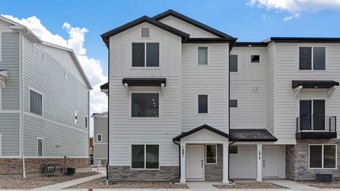 Oliver townhome farmhouse exterior in Eagle Mountain Utah.