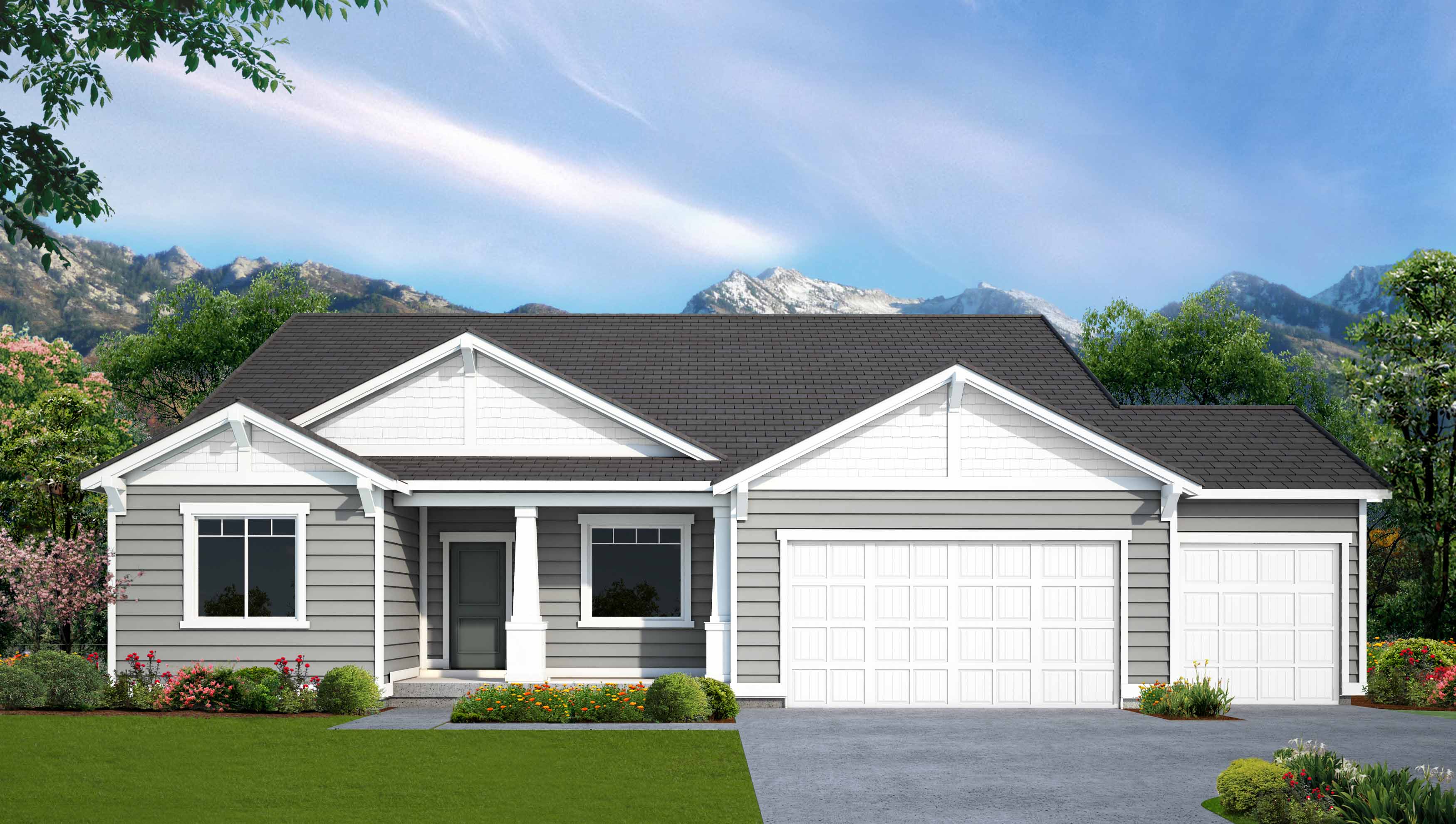 Brand new single story home in Grantsville with three car garage.
