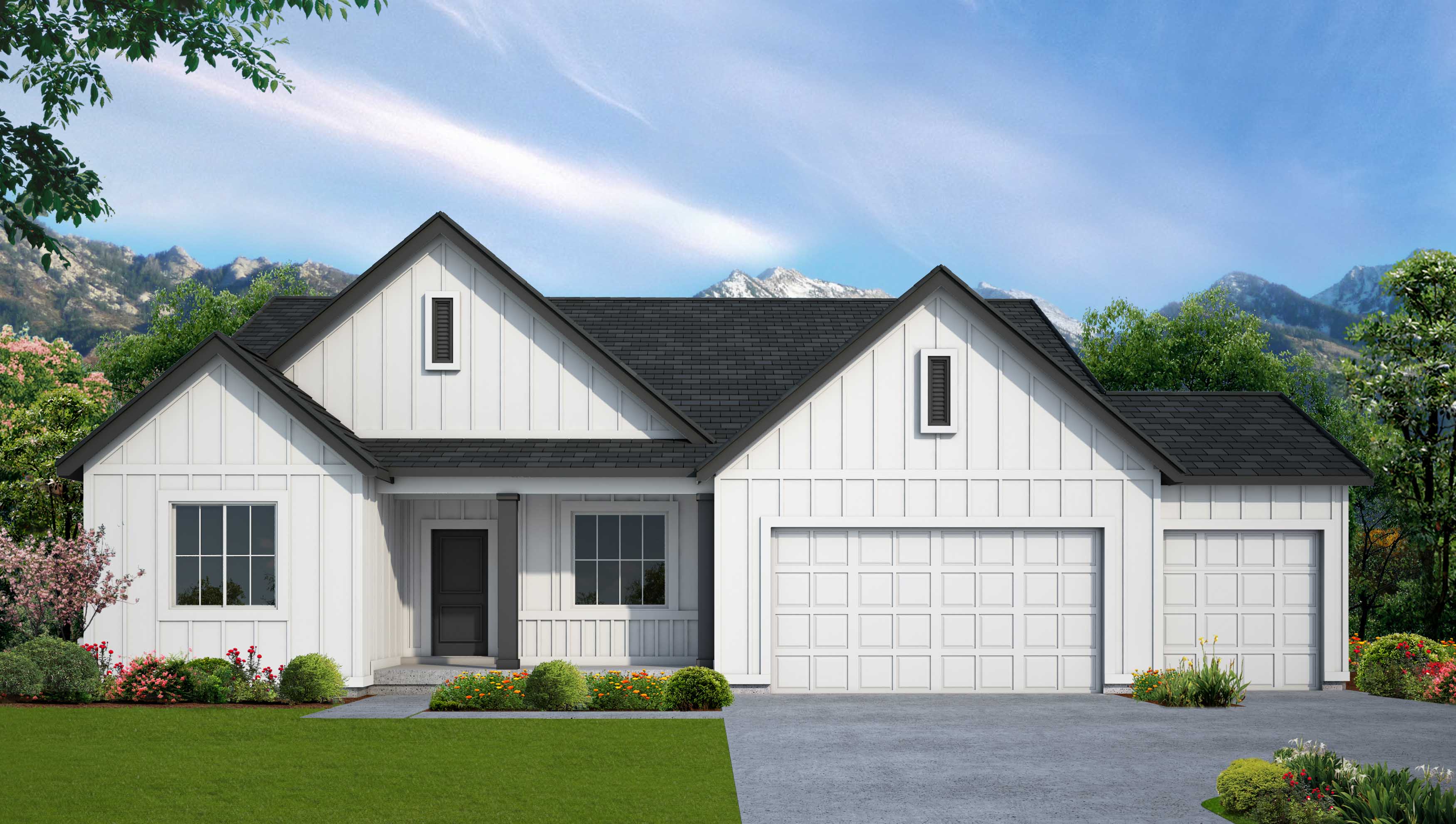 Brand new single story home in Grantsville with three car garage.