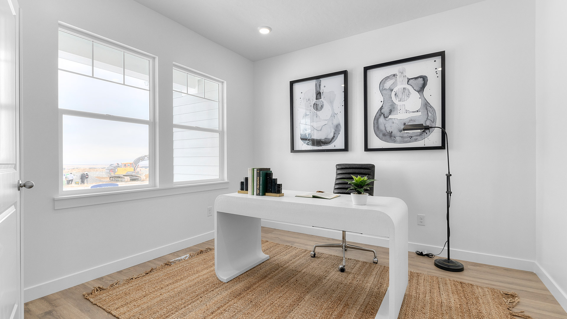 Home office space with windows.