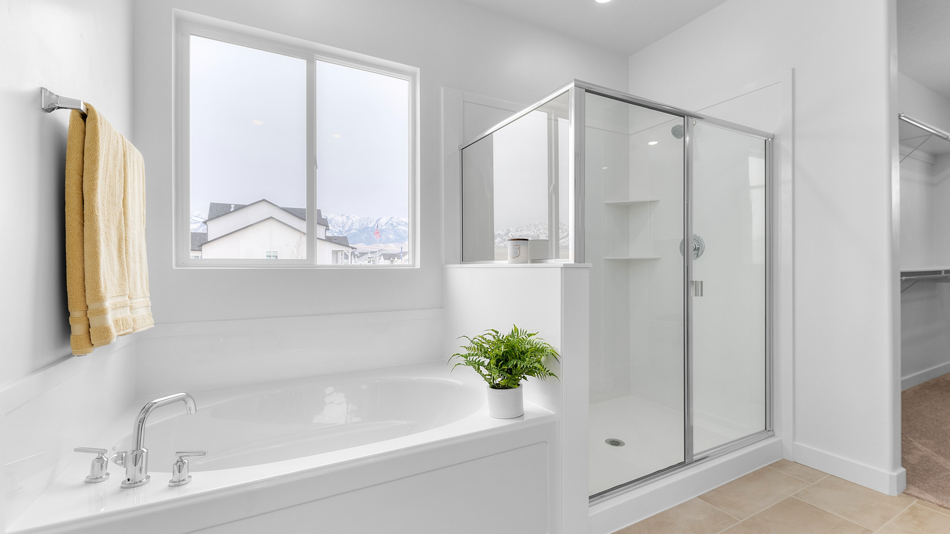 Bath and shower with window.