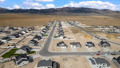 Aerial view of the Cherry Wood community in Grantsville, Utah.
