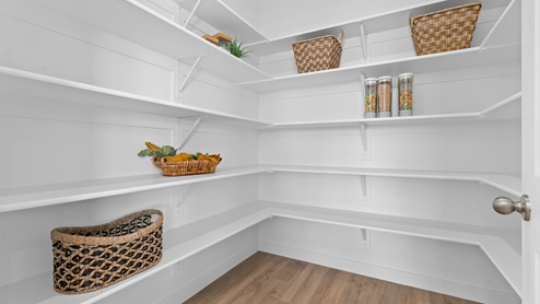 Walk-in kitchen pantry.