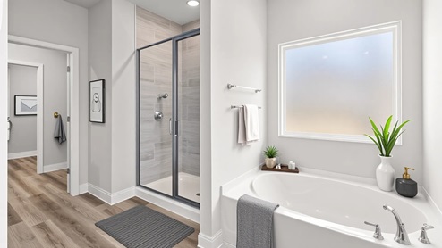 Beautiful walk-in shower with soaking tub.