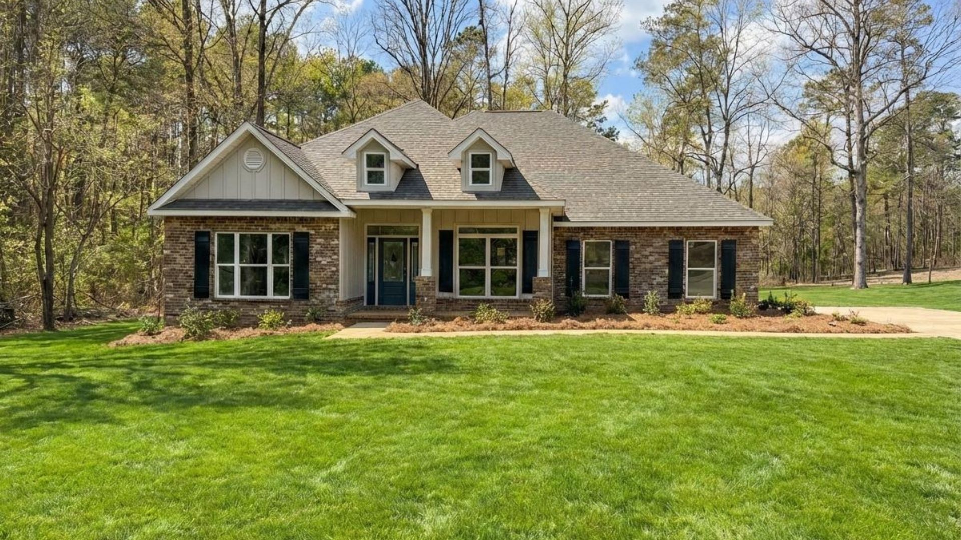 Front of a brick house.