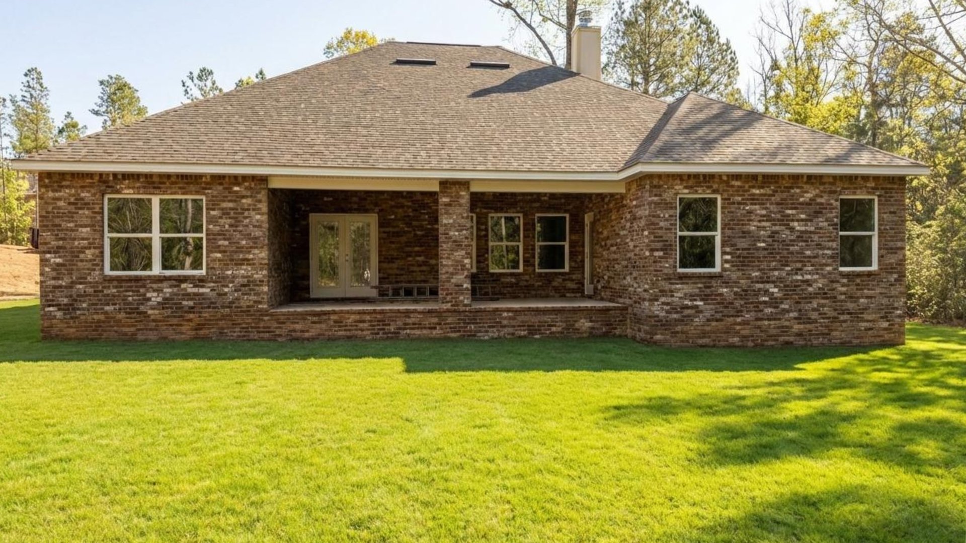 Rear of a home with covered porch.