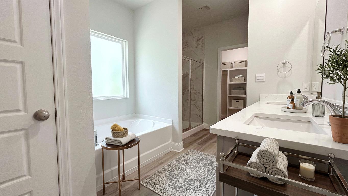 Primary bathroom with tub and shower