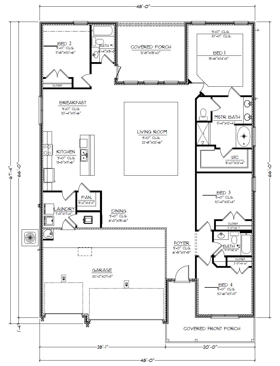 The Destin D front entry floorplan.