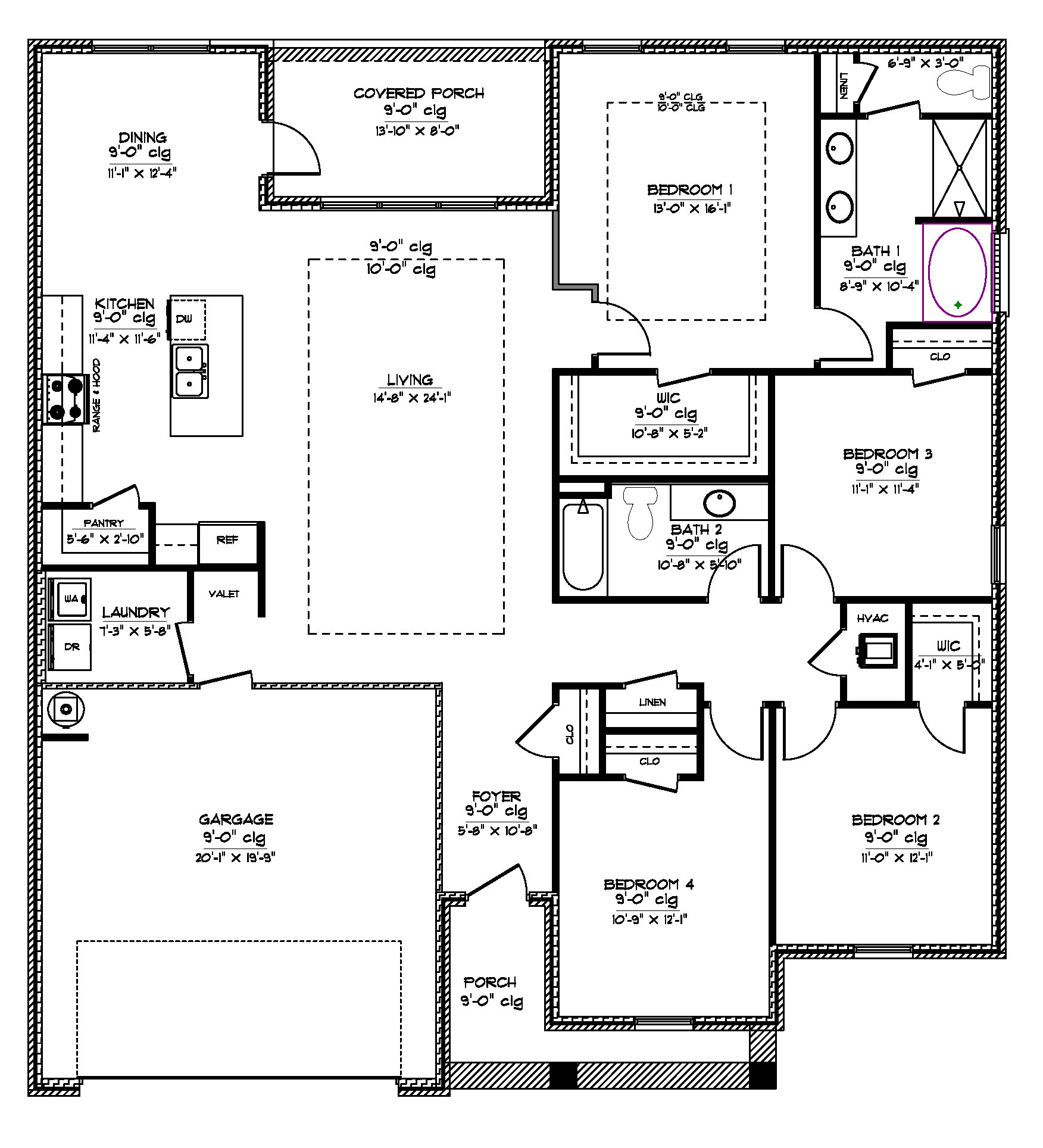 The Holly A/B/C/D front entry floor plan layout.