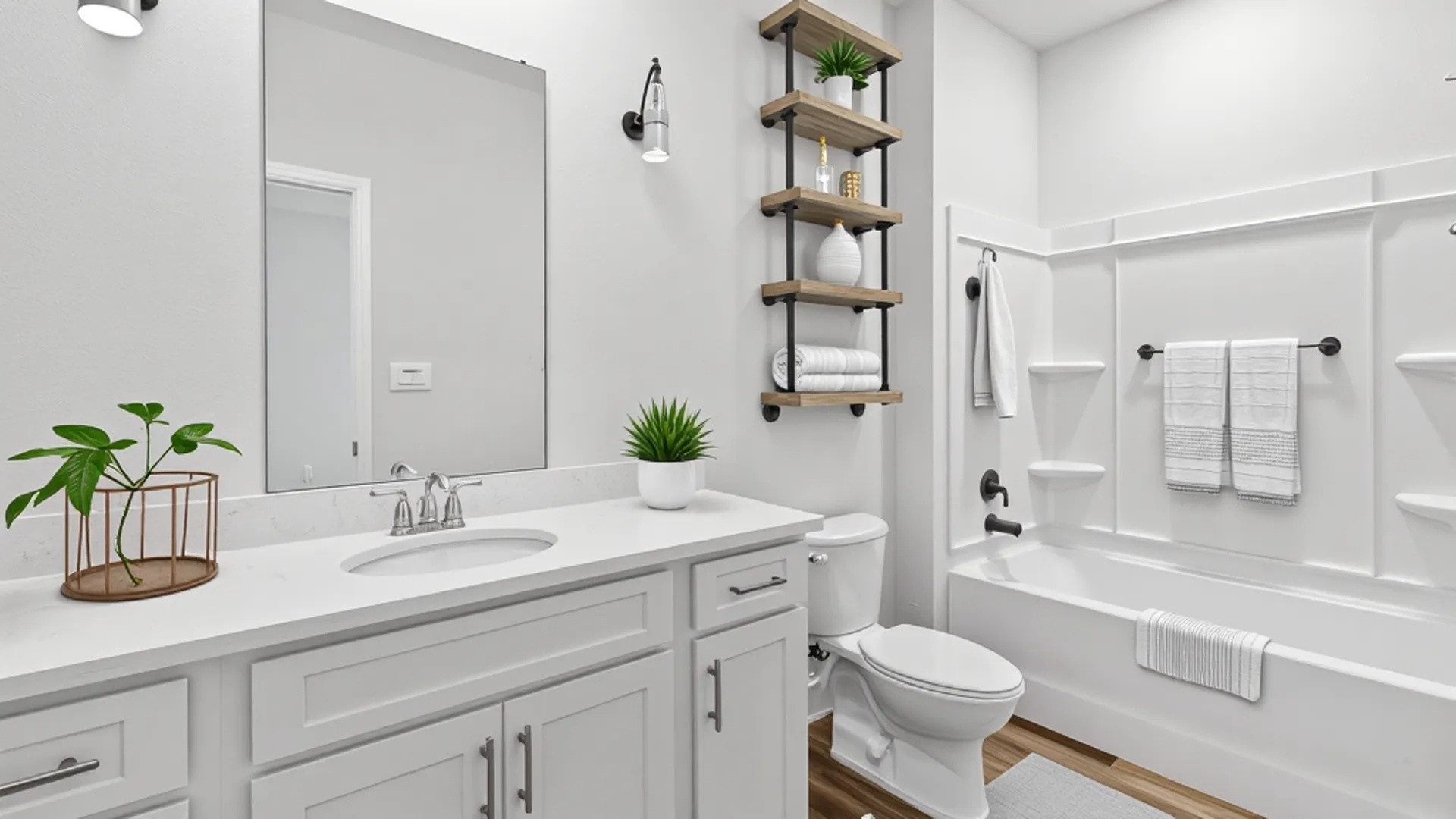 Kingston guest bath with white vanity.