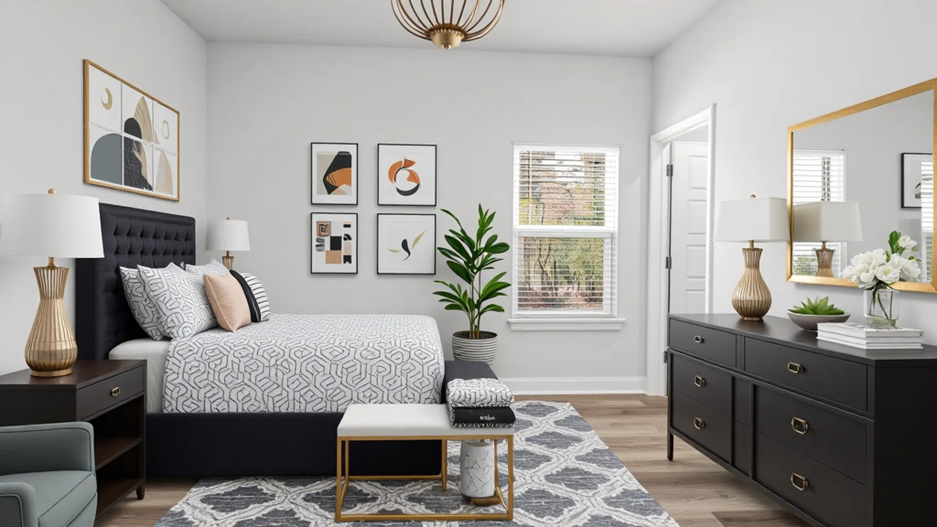 Guest bedroom in a new home for sale in Ocean Springs, Mississippi.