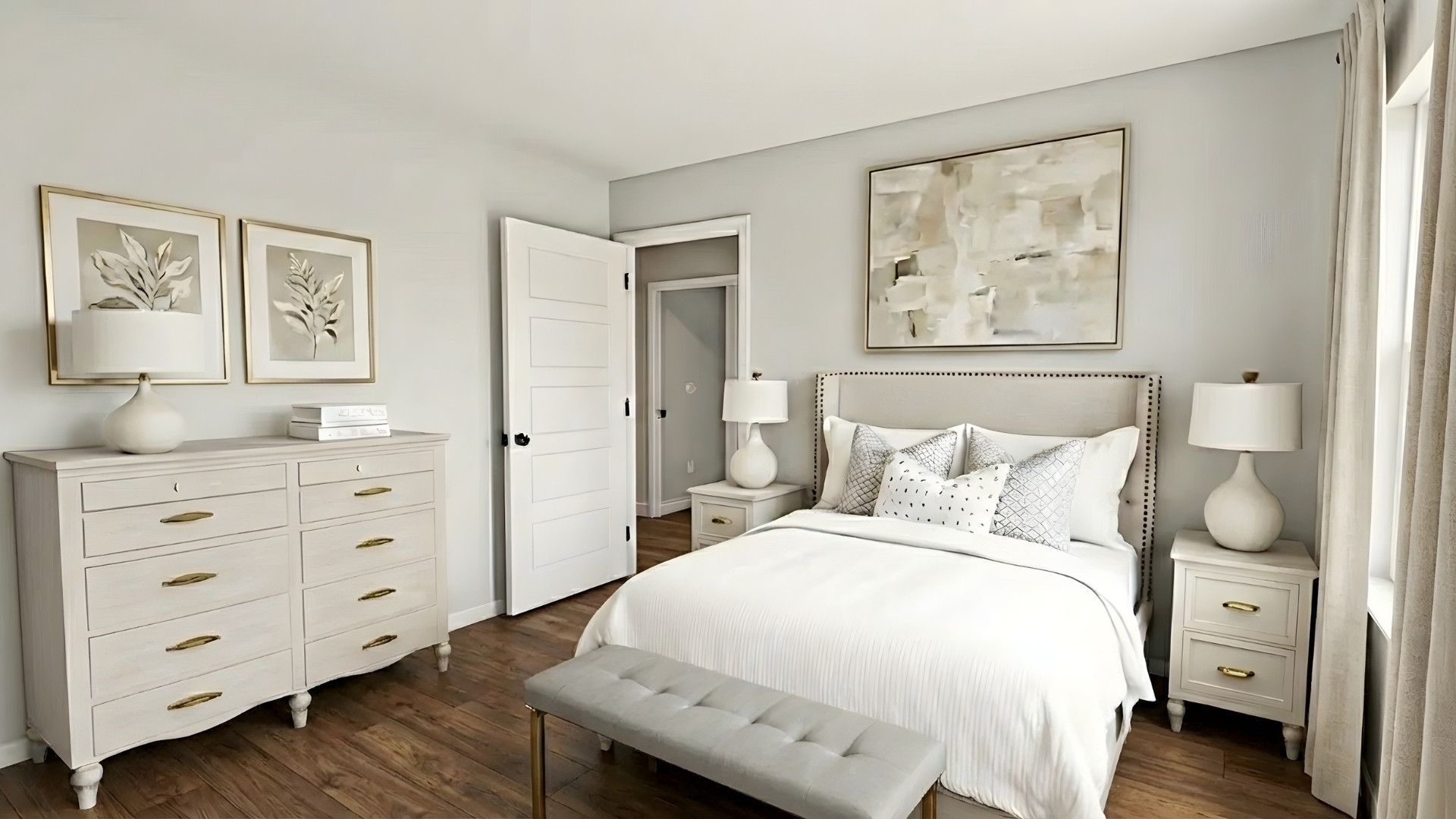 Bedroom with luxury vinyl plank flooring.