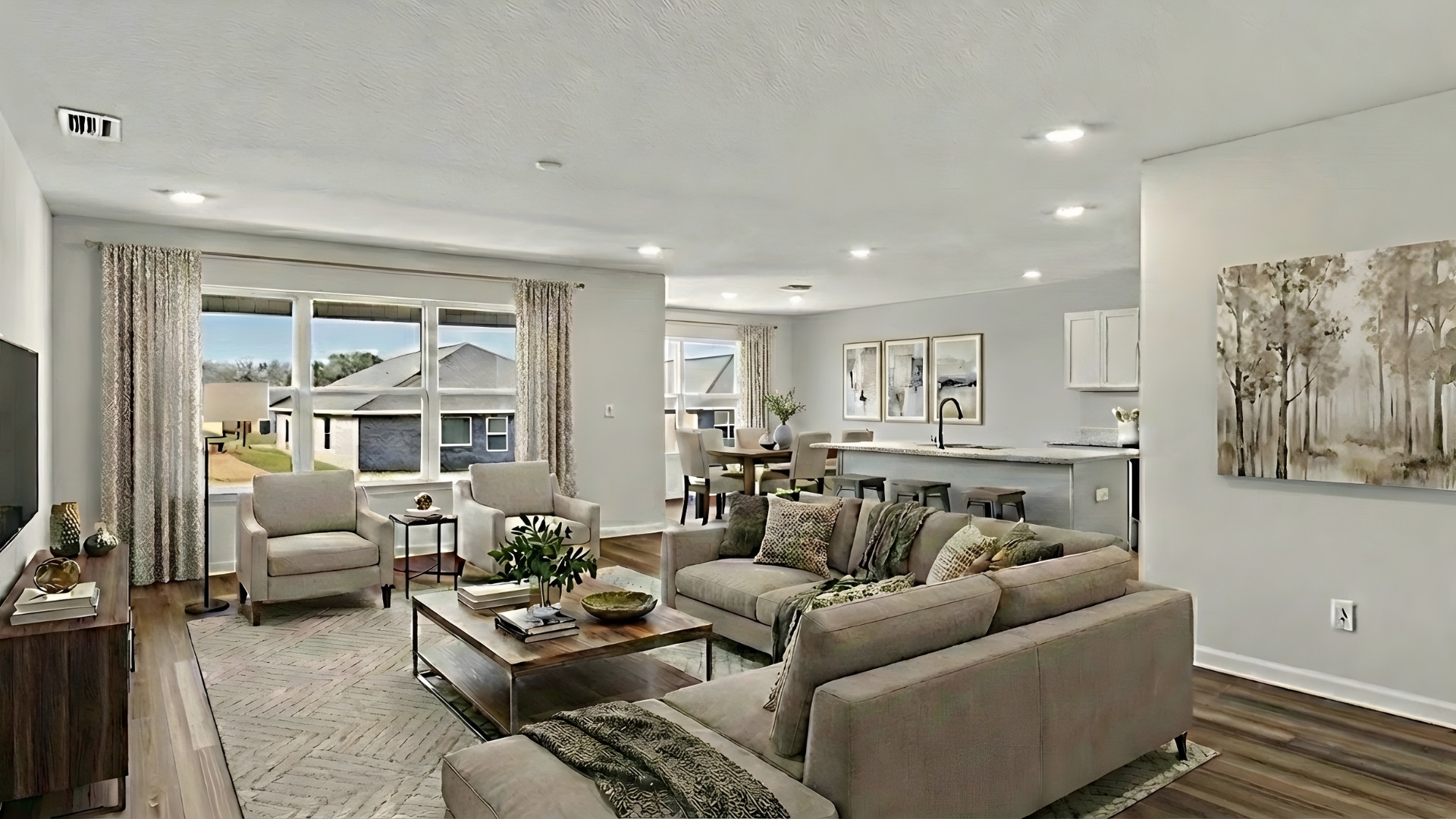 Great room with neutral decor.