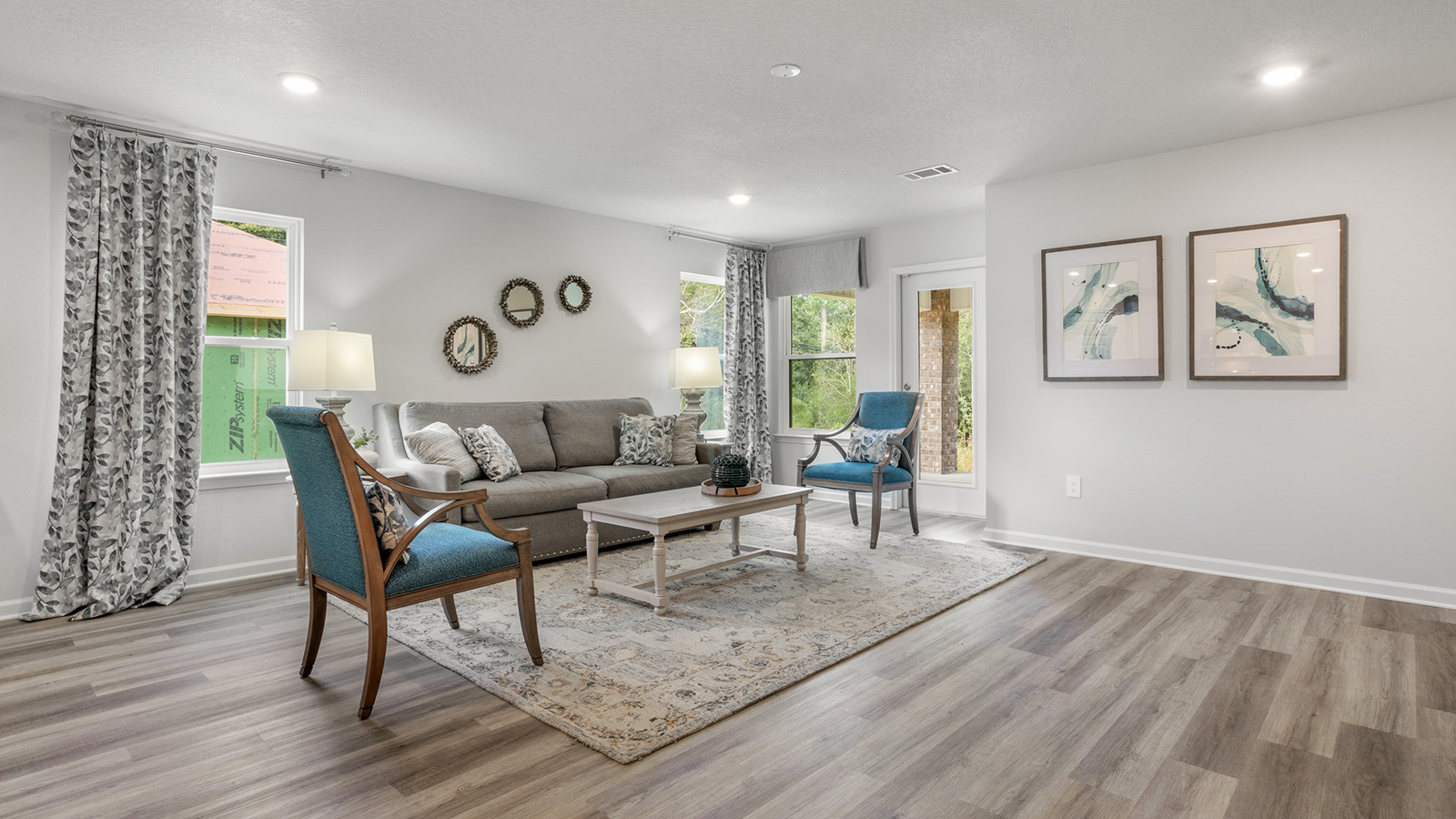 Bright and airy living area inside the Lakeside