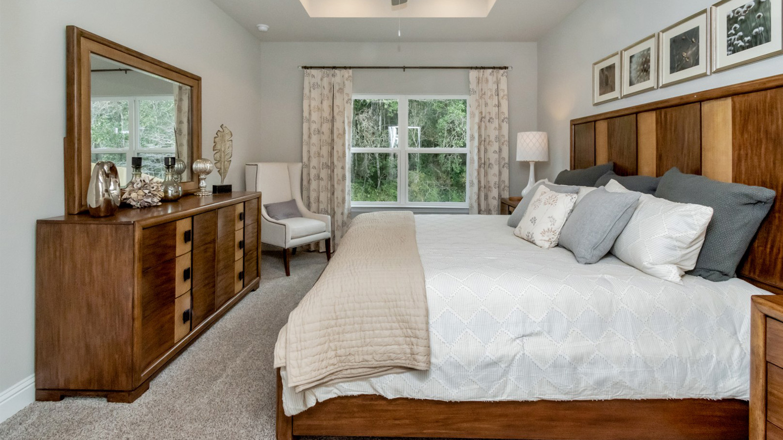 Coastal home with wood furniture.