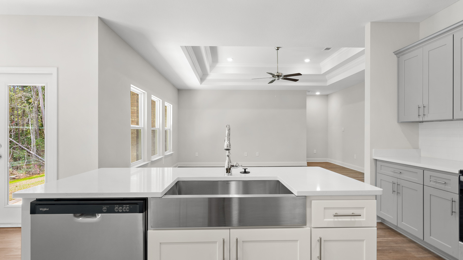 Sleek kitchen island with gourmet sink