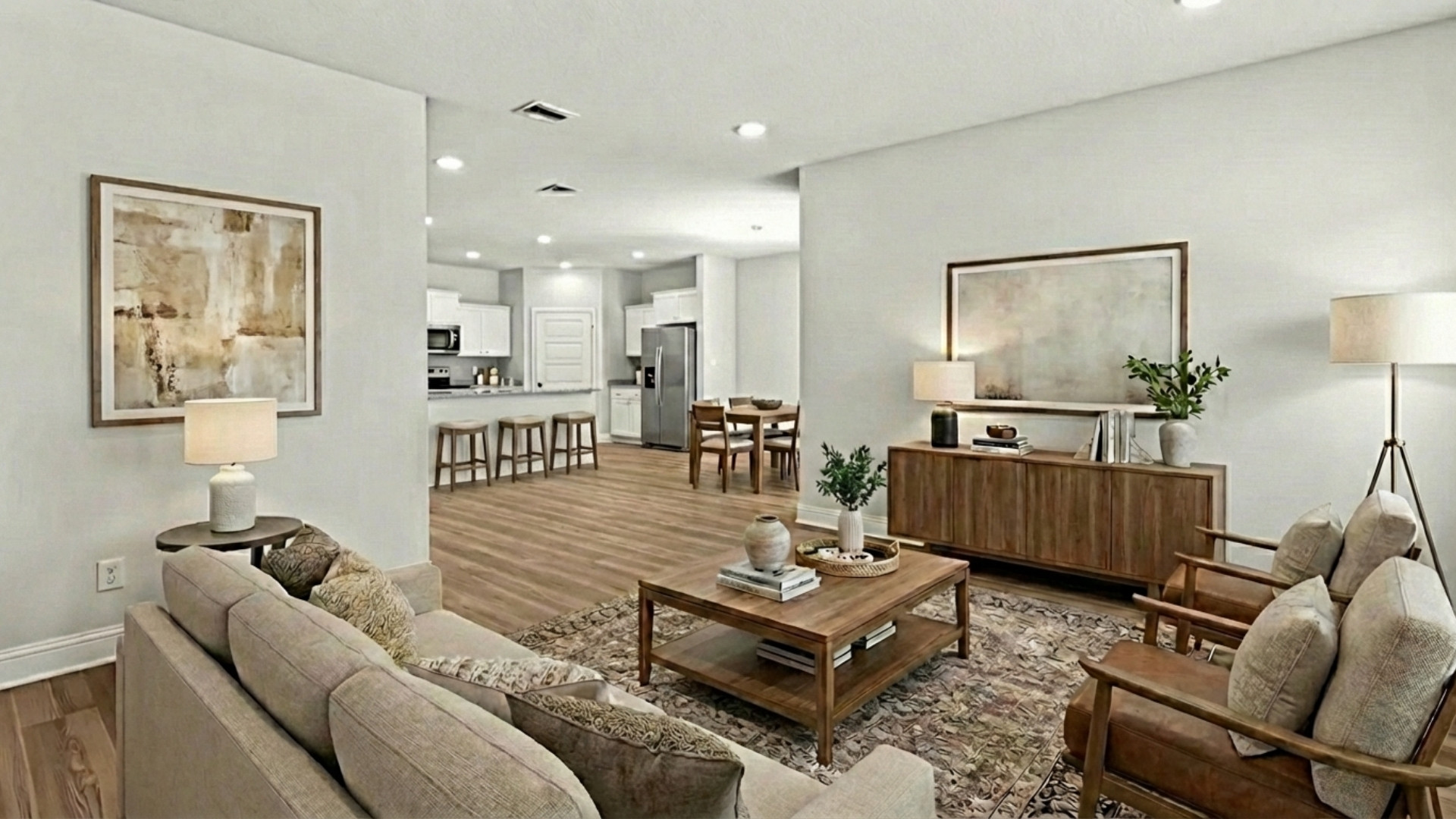 Living room with neutral decor in a new home in Saucier.