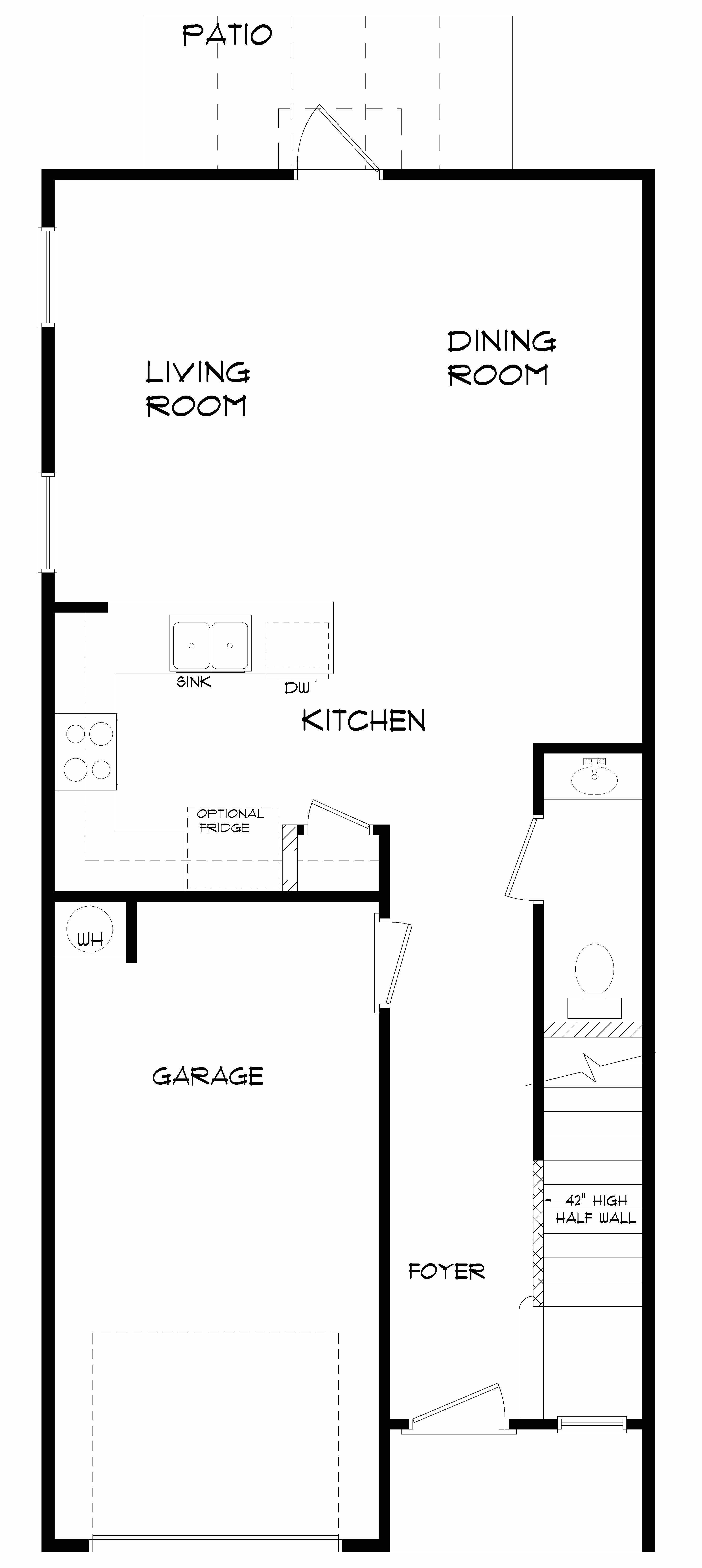 The Palm A townhome first floorplan layout.