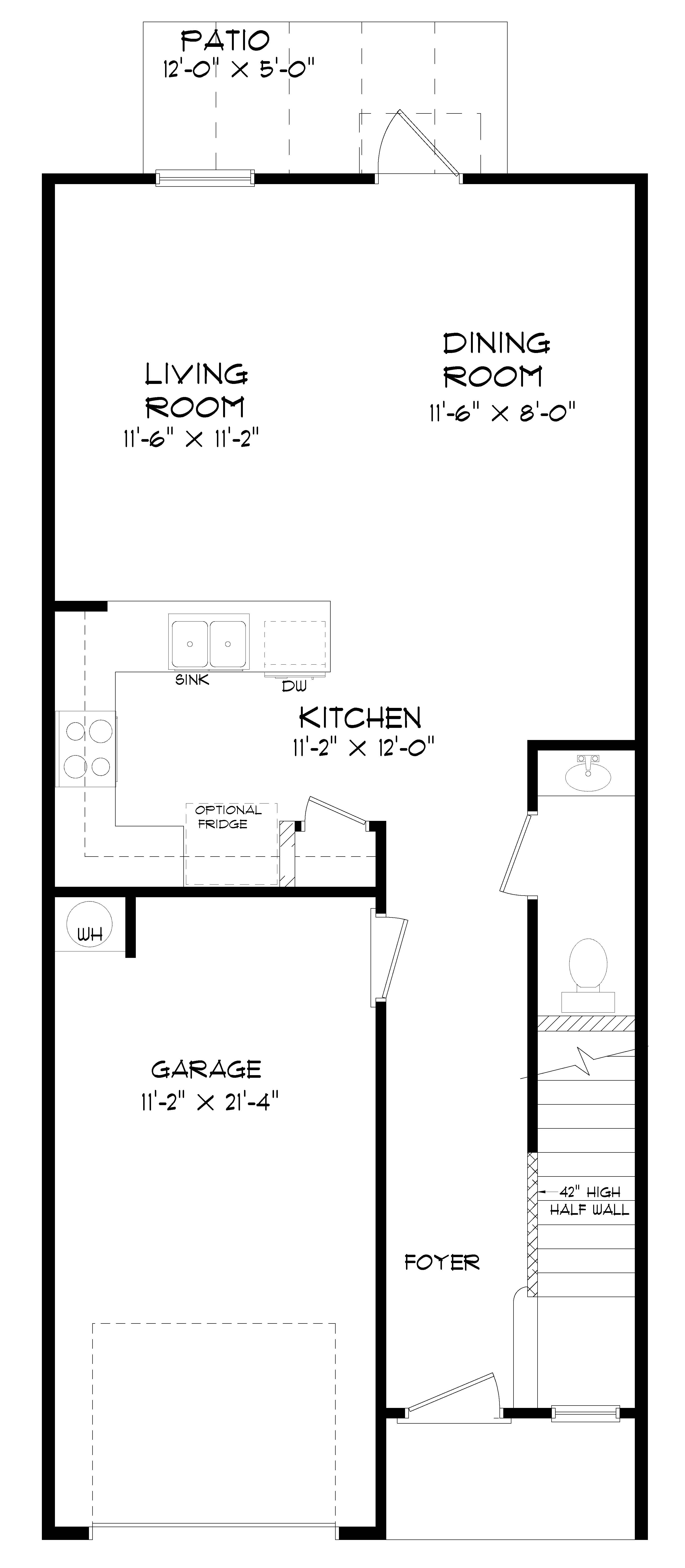 The Palm B first level floorplan at Highland Lake Townhomes.