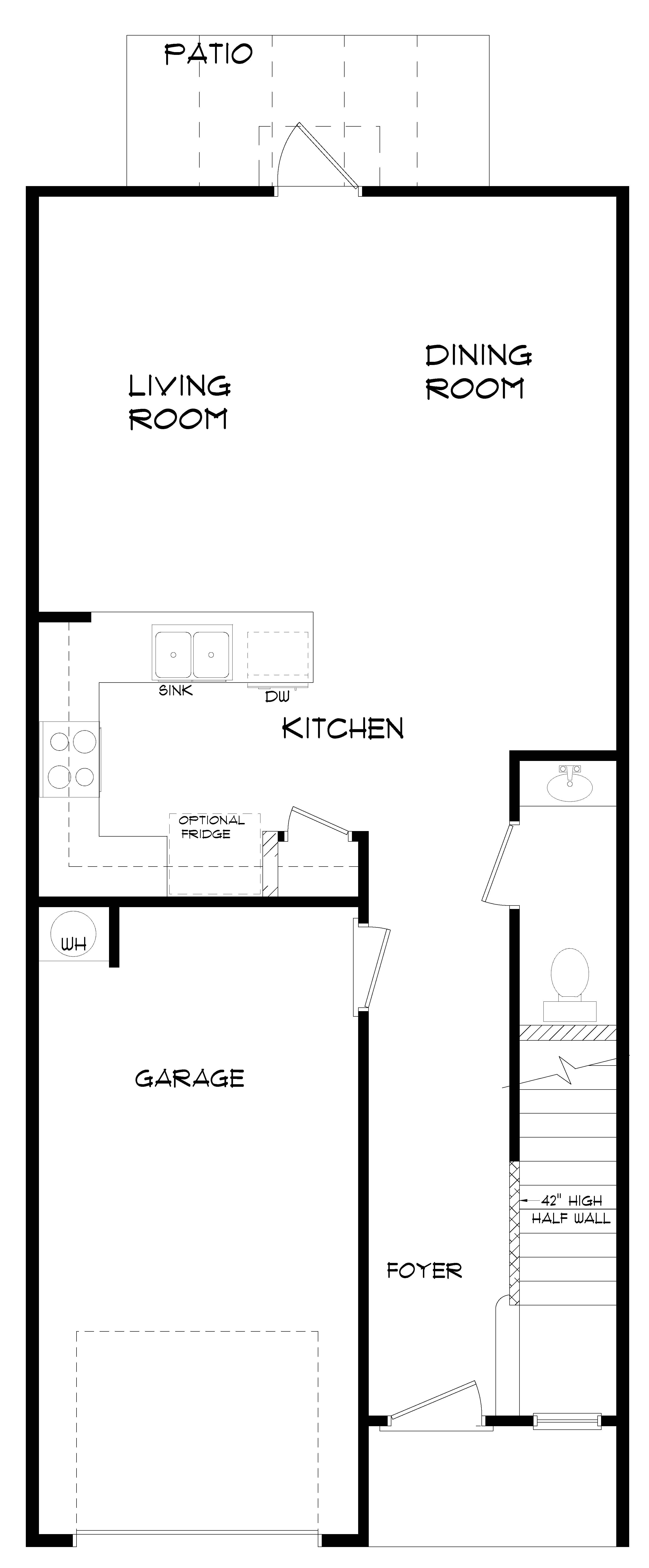 The Palm B townhome first floorplan layout.