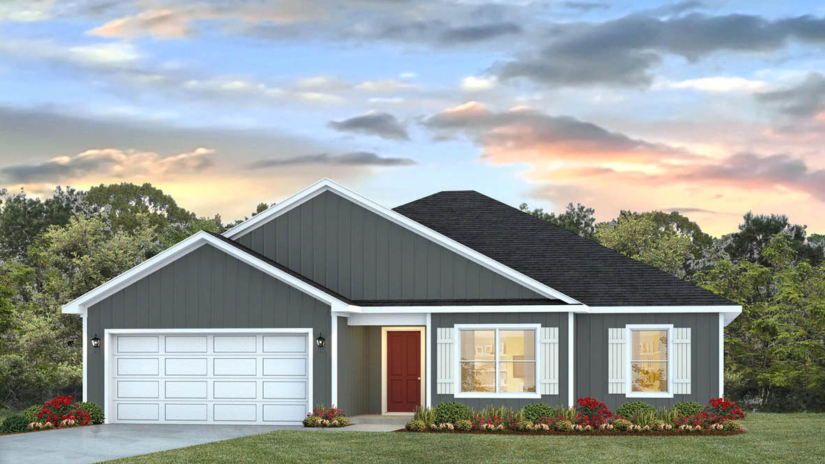 The Booth home with two car garage.