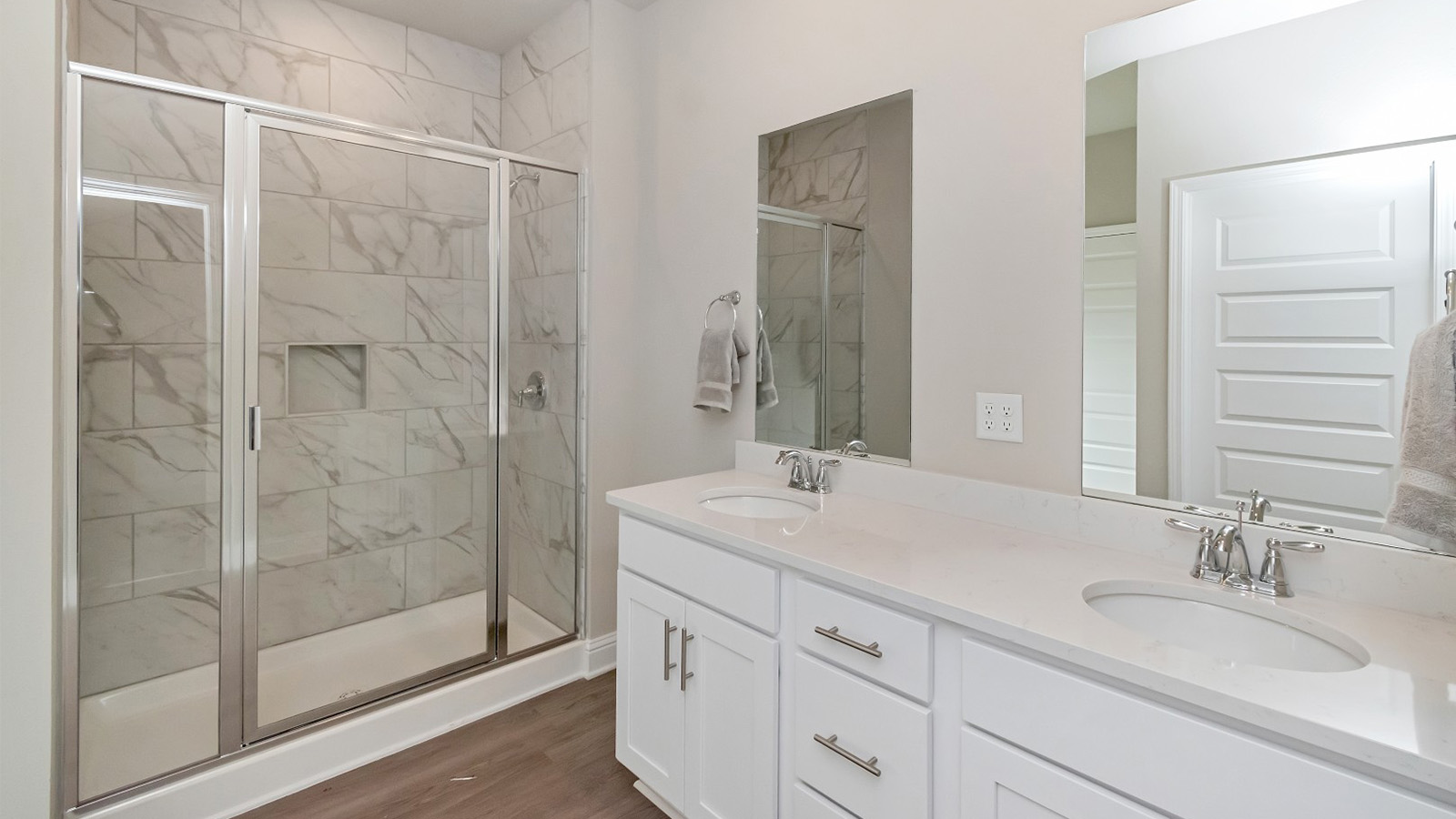 Open bathroom with shower