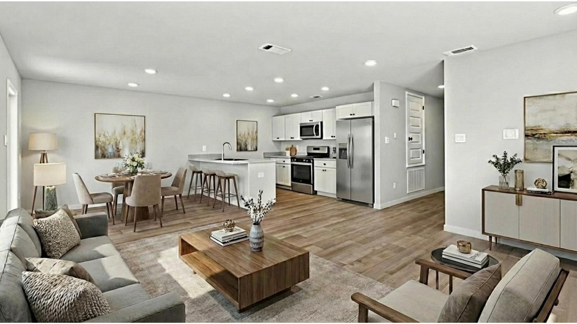 Virtually staged living room in the Aldridge.