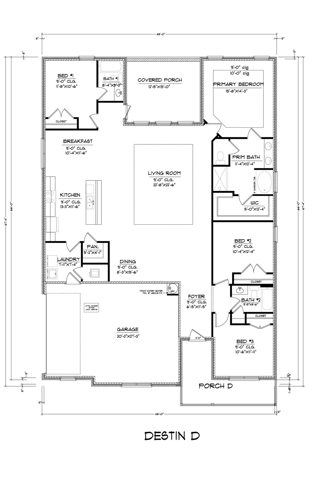 The Destin D floorplan with 2 car side entry garage.