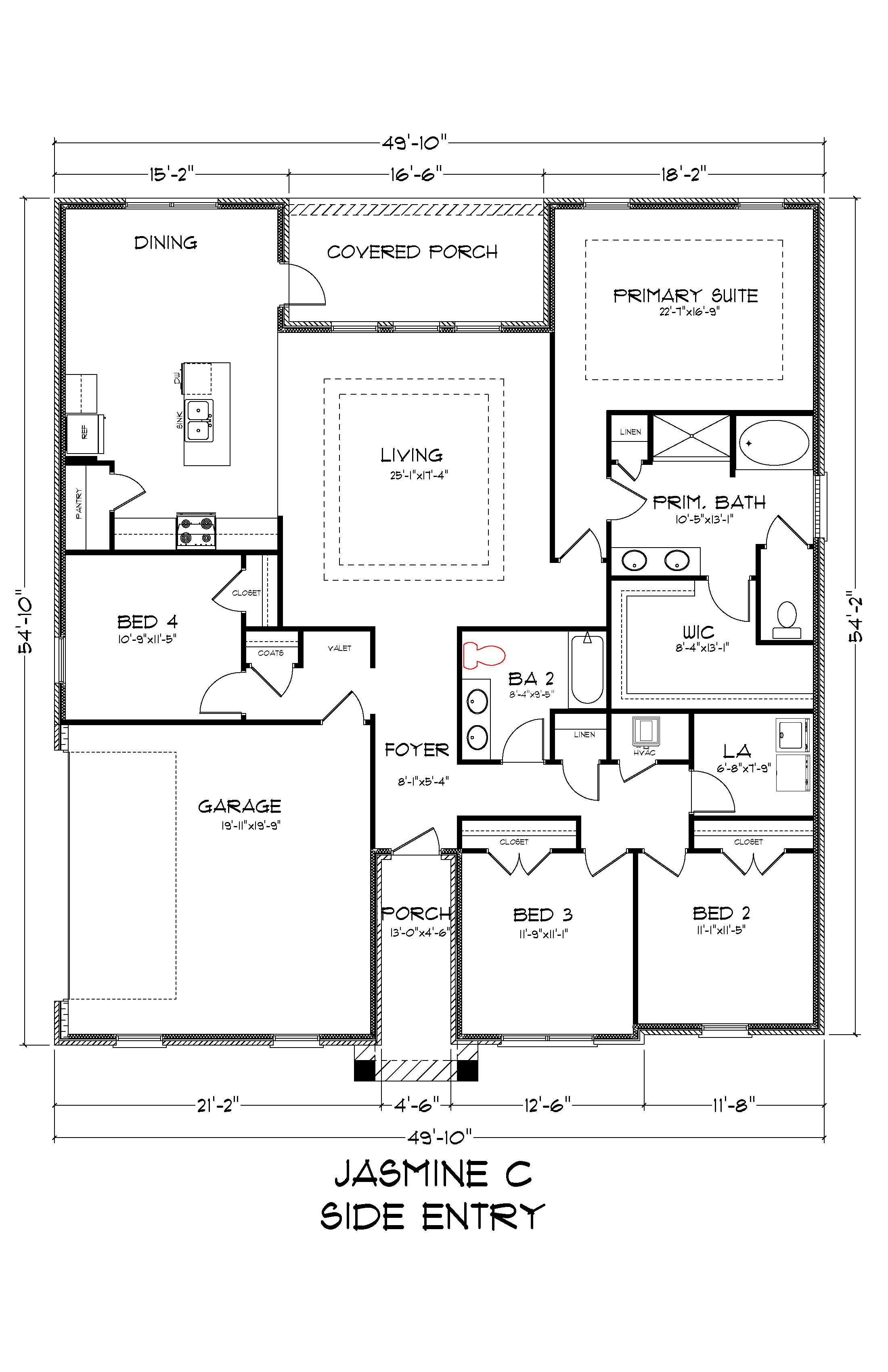The Jasmine C side entry garage floorplan.
