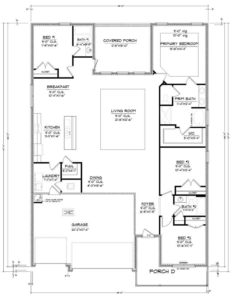 The Destin D floorplan with dimensions in Crane Landing.