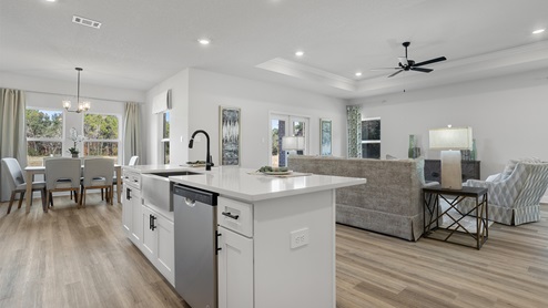Side shot of the kitchen island in the Camden plan.