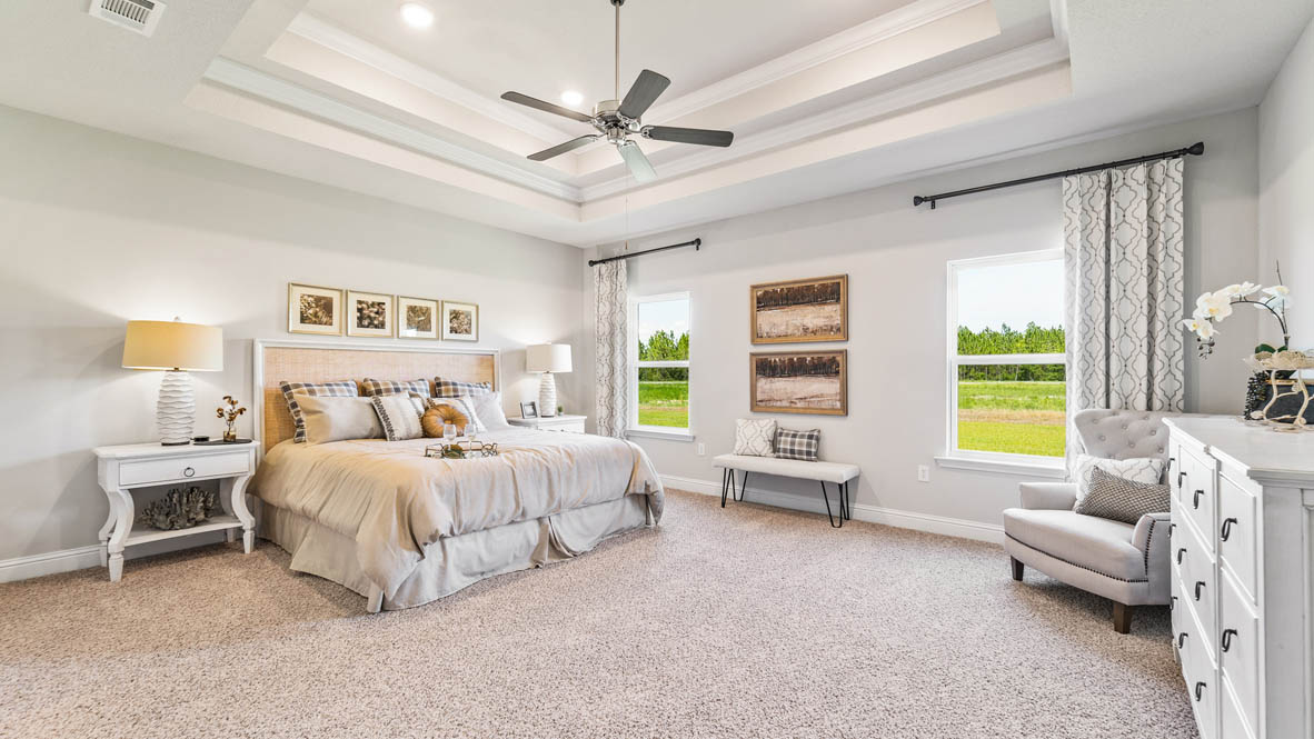 Beautiful primary suite with a walk-in closet and plush carpeting in Sumrall.