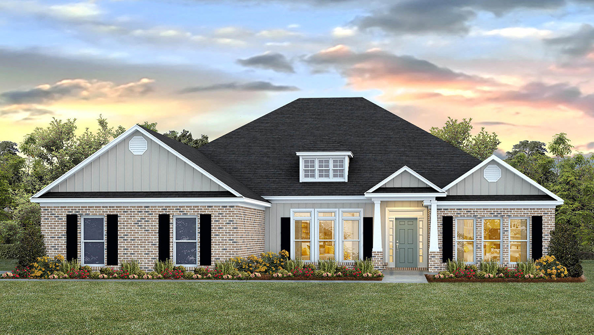 The Mila B11 front elevation of the home at Epley Station.