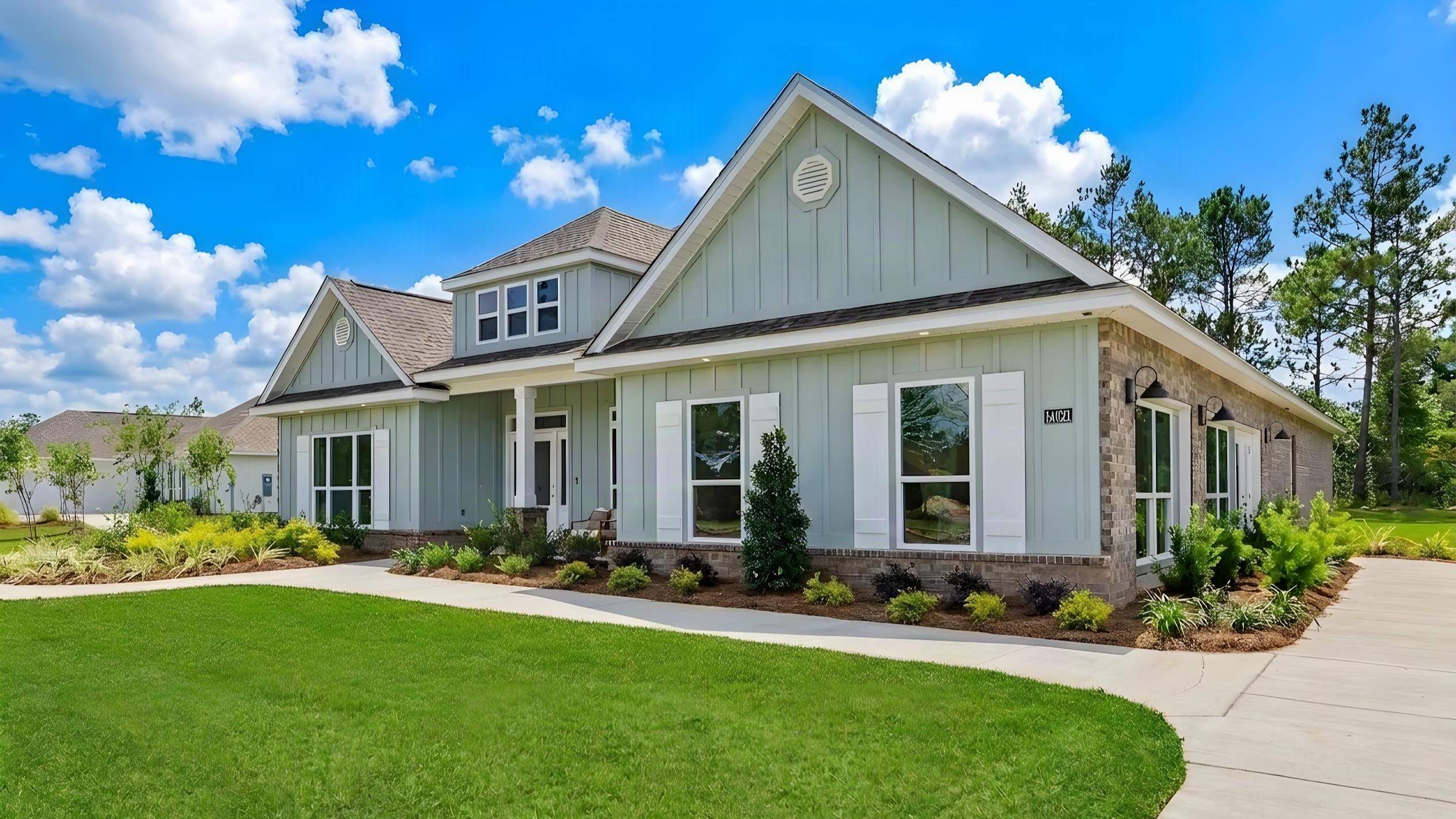 New construction home in Vancleave, Mississippi with board and batten siding.