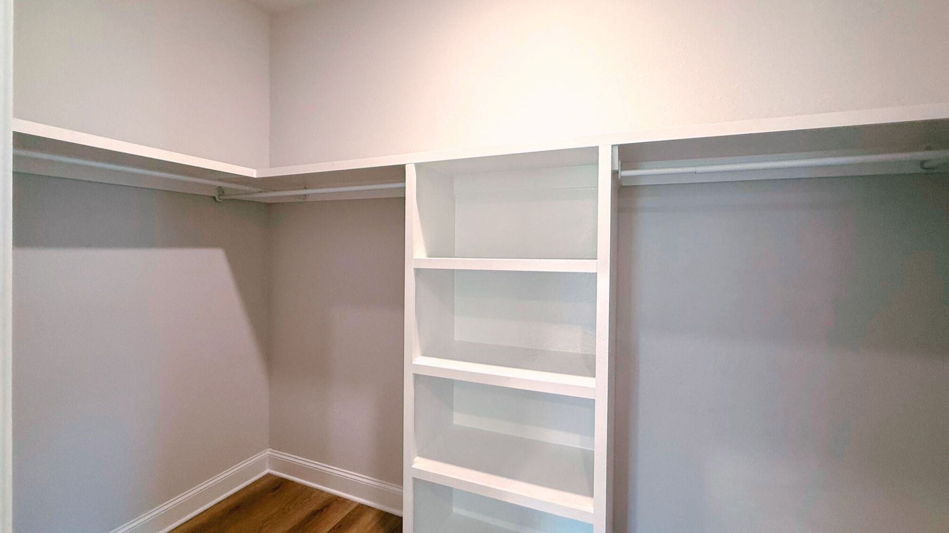 Closet with built in shelving.