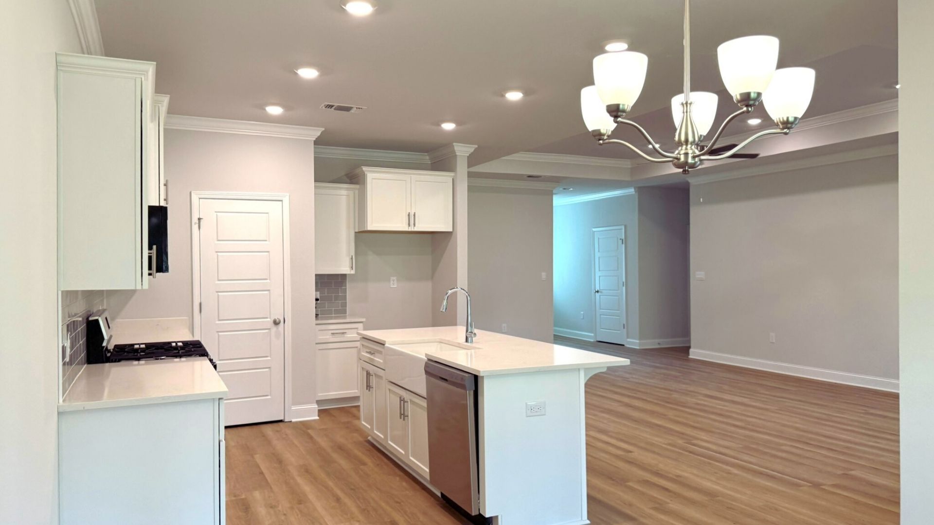 Open concept living room and kitchen.