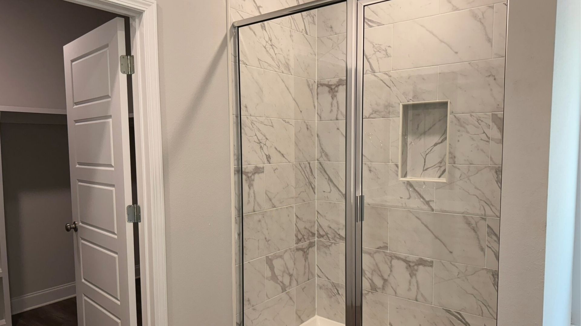 Spacious walk in shower.