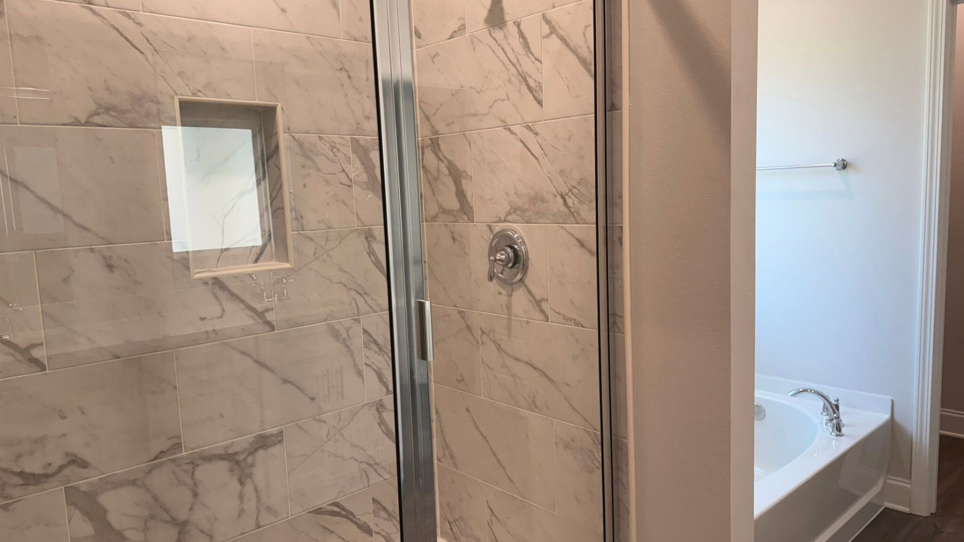 Spacious walk in shower.