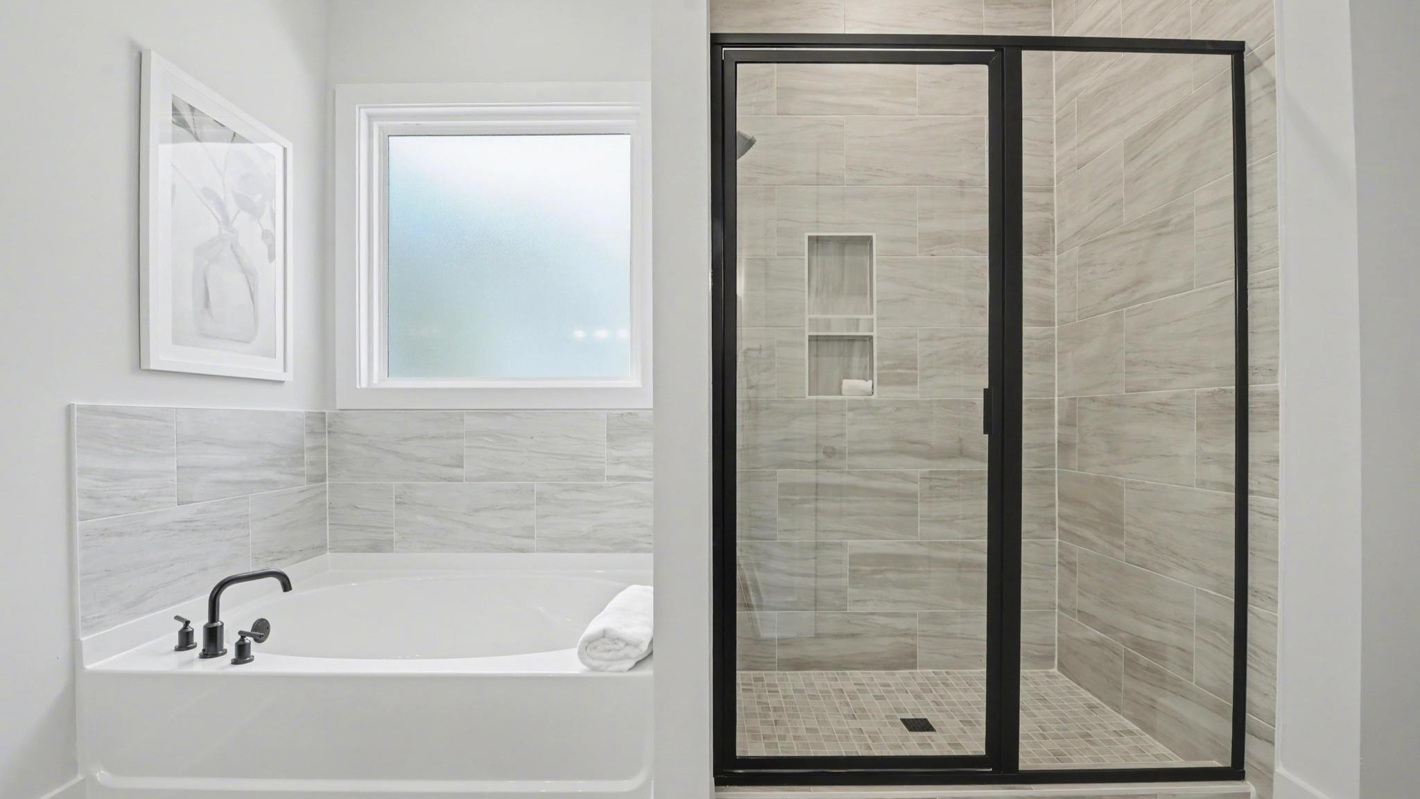 Primary bathroom with shower and bathtub