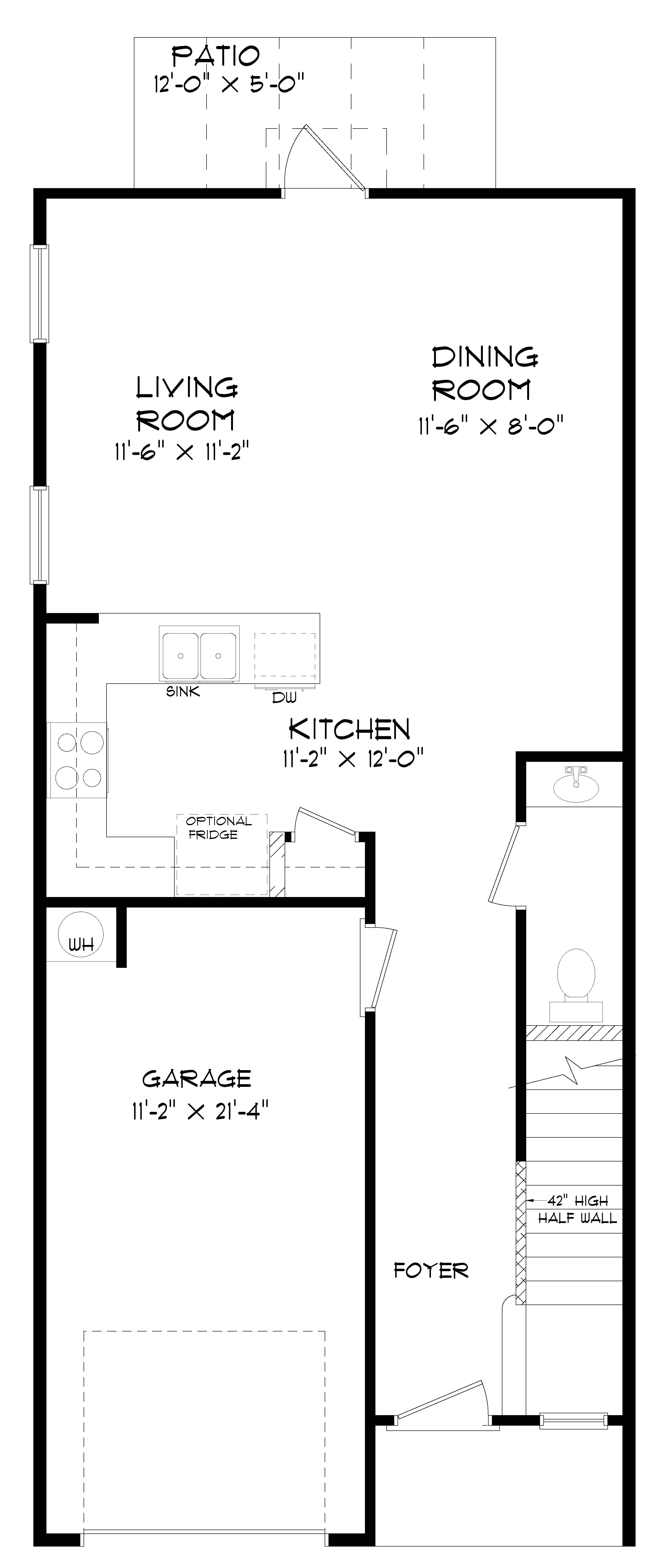 The Palm A, first level, floorplan at Lost Garden Villas.