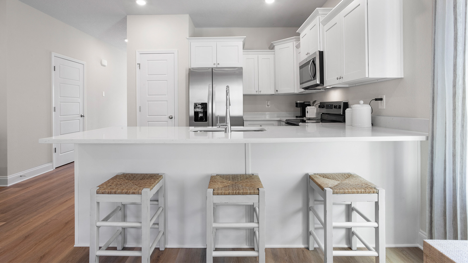 Luxurious kitchen connected to living area