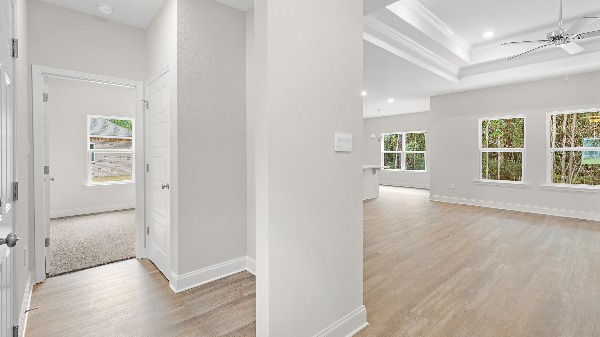 Hallway entering open floor living area