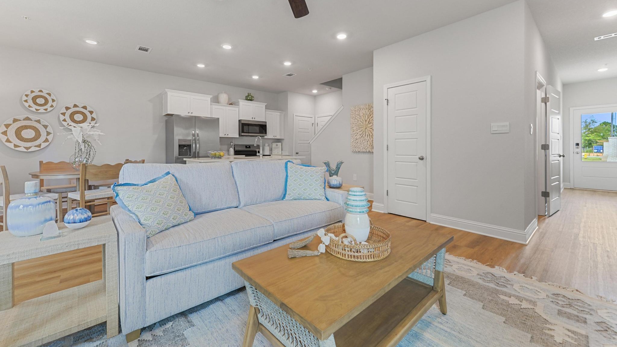 Living room with space for comfortable couch and coffee table