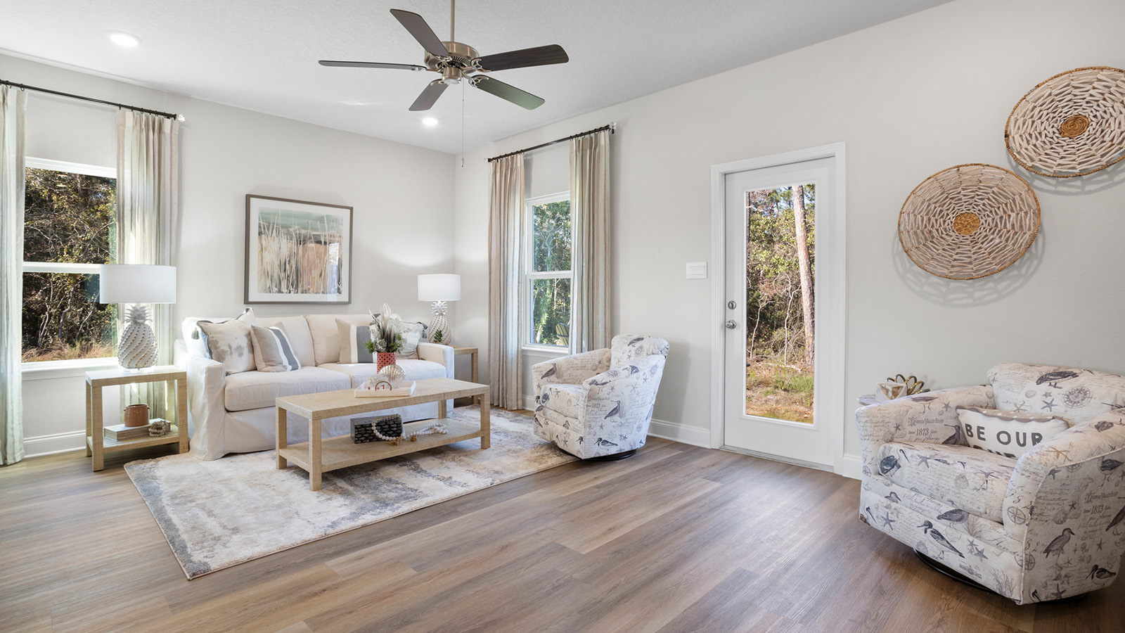 A well-decorated living area is featured in a new home on the Mississippi Gulf Coast.